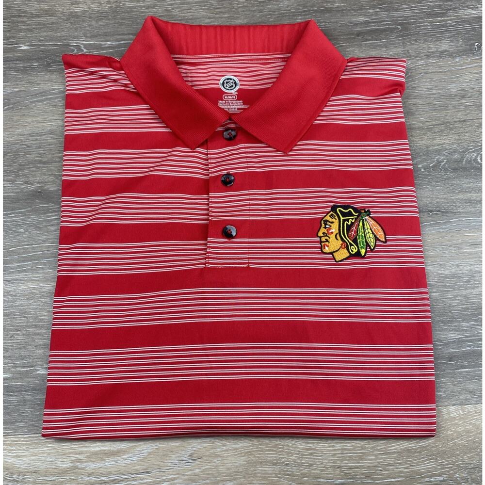 Chicago Blackhawks NHL Hockey Red Stripe Polo Collared Shirt Men's XL Water